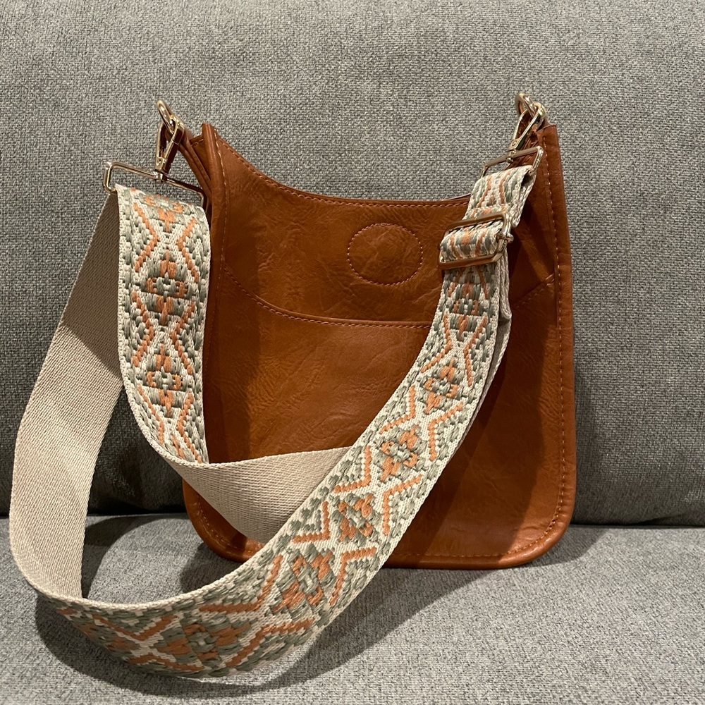Ahdorned Aztec Messenger Bag Brown Vegan Faux Leather